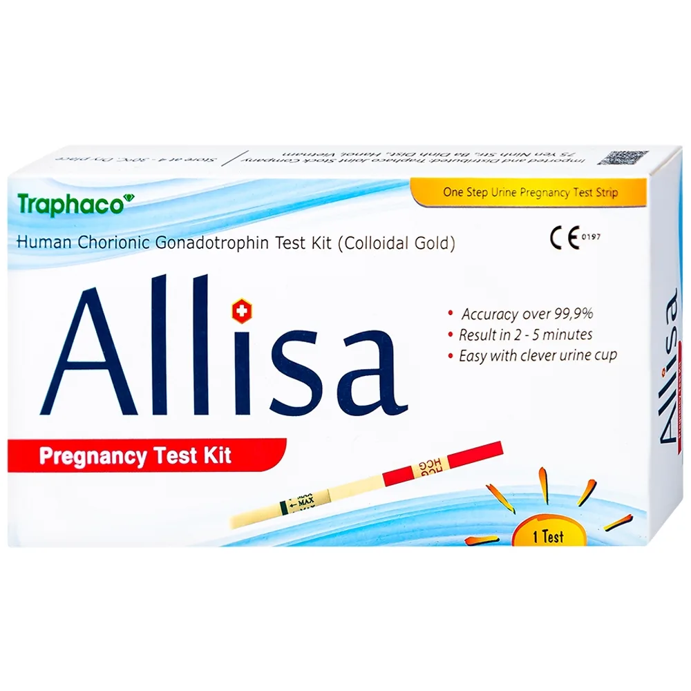 Hình ảnh Que thử thai nhanh HCG Allisa Pregnancy Test Kit Traphaco phát hiện 7 - 10 ngày sau khi thụ thai