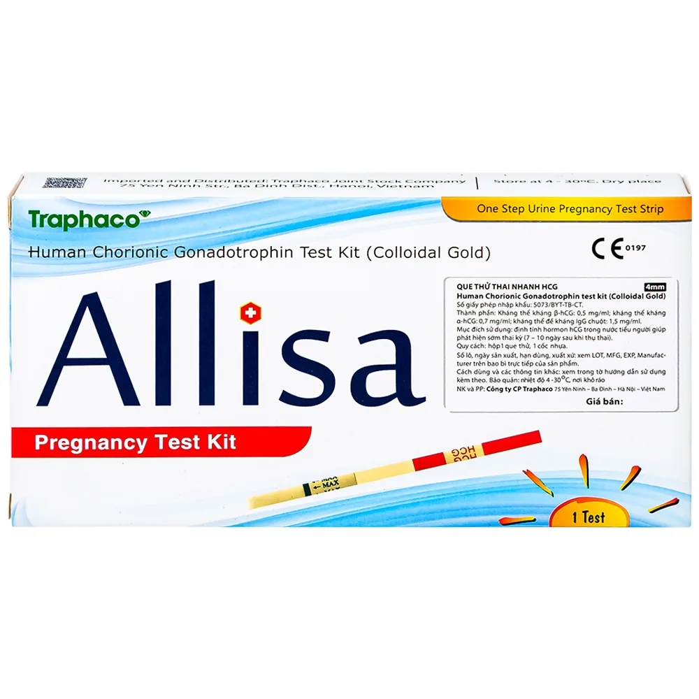Hình ảnh Que thử thai nhanh HCG Allisa Pregnancy Test Kit Traphaco phát hiện 7 - 10 ngày sau khi thụ thai