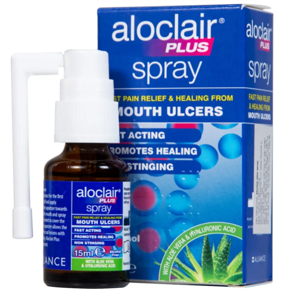Hình ảnh Chai xịt Aloclair Plus Spray giảm đau nhanh bệnh tay chân miệng, nhiệt miệng, chỉnh nha, nhổ răng (15ml)