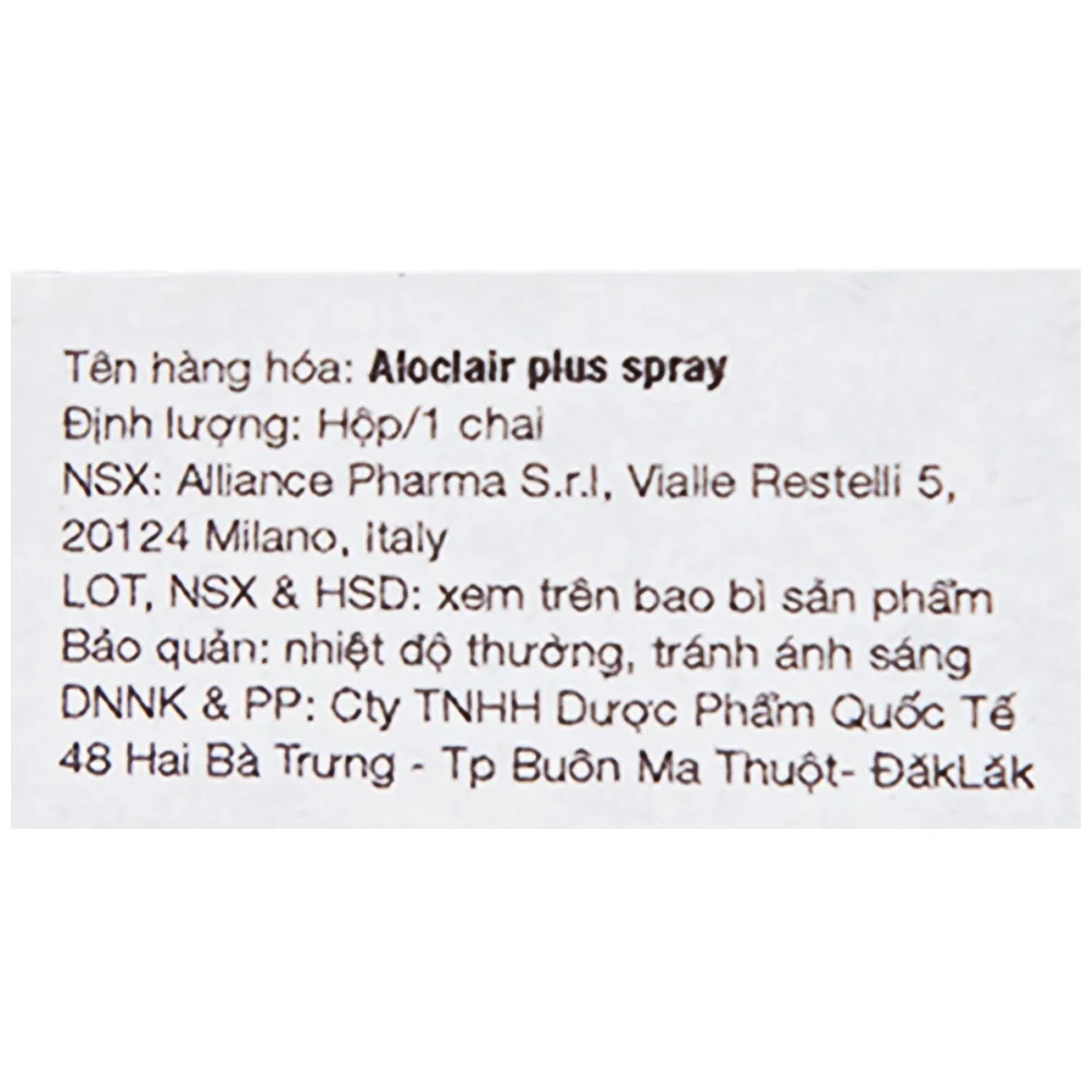 Hình ảnh Chai xịt Aloclair Plus Spray giảm đau nhanh bệnh tay chân miệng, nhiệt miệng, chỉnh nha, nhổ răng (15ml)
