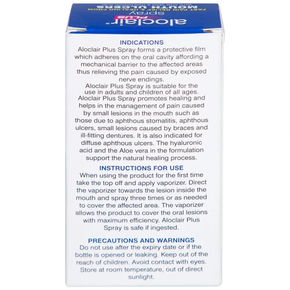 Hình ảnh Chai xịt Aloclair Plus Spray giảm đau nhanh bệnh tay chân miệng, nhiệt miệng, chỉnh nha, nhổ răng (15ml)