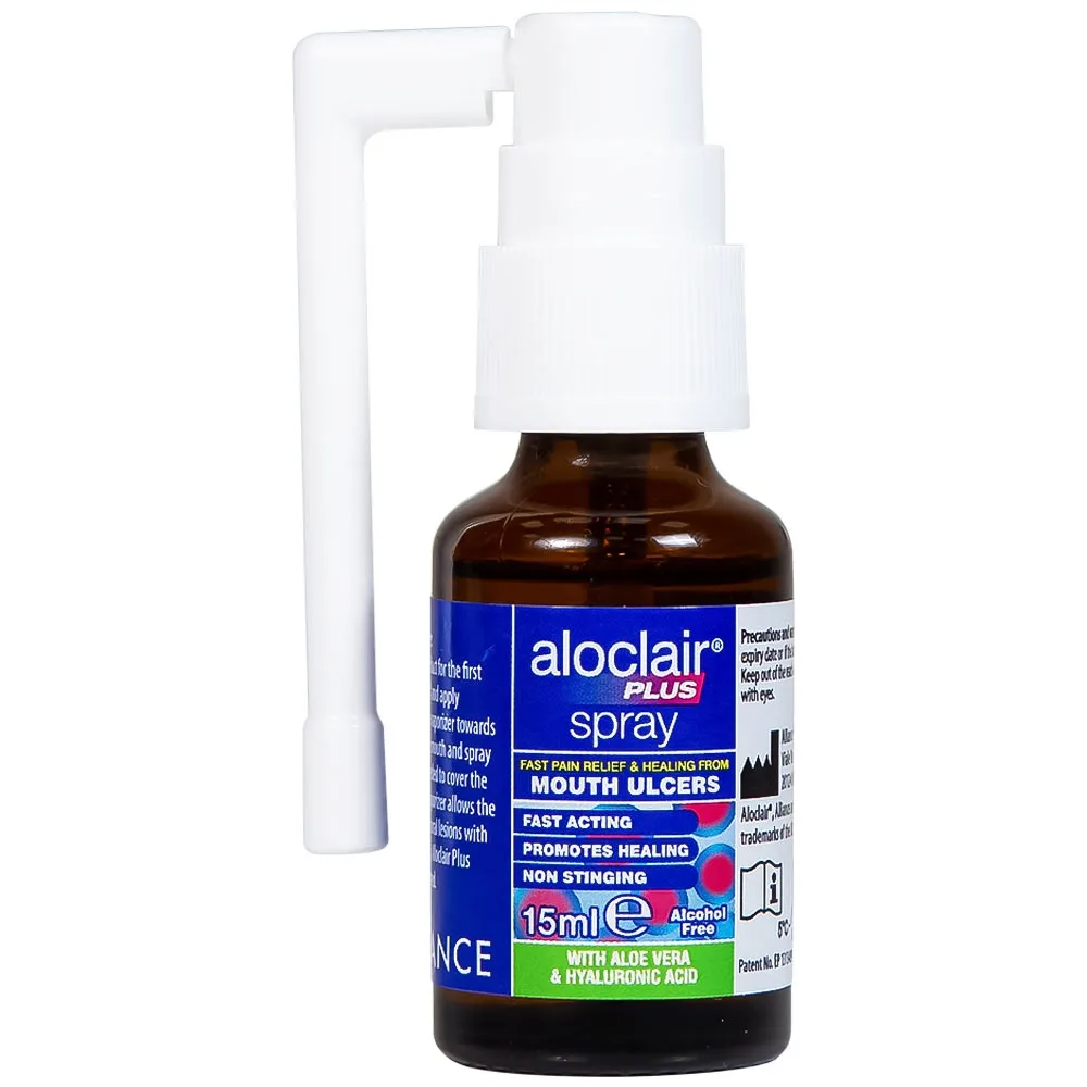 Hình ảnh Chai xịt Aloclair Plus Spray giảm đau nhanh bệnh tay chân miệng, nhiệt miệng, chỉnh nha, nhổ răng (15ml)