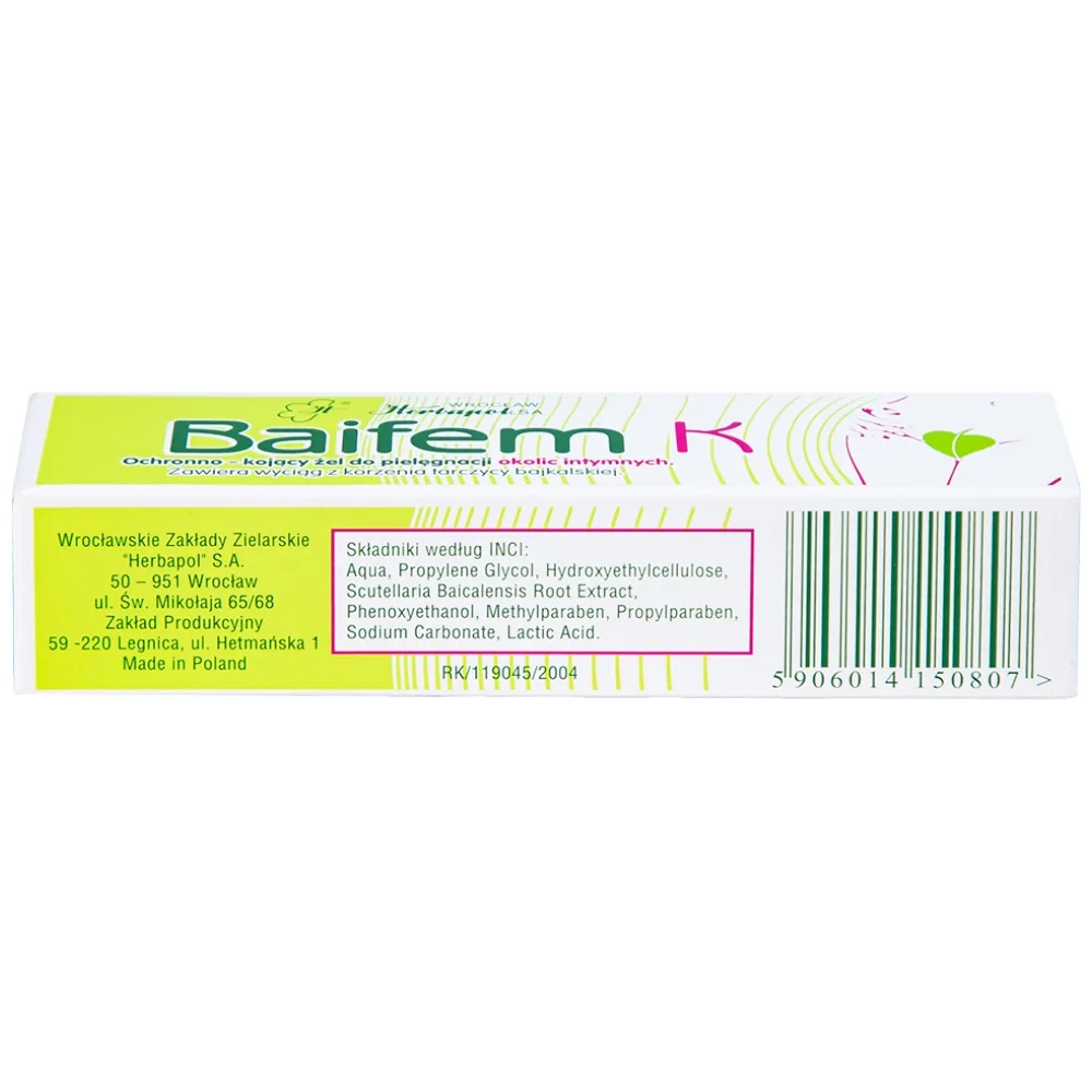 Hình ảnh Gel thảo dược Baifem K Herbapol làm dịu nhẹ, giảm cảm giác khó chịu do ngứa, kích ứng, mẩn đỏ da (15g)