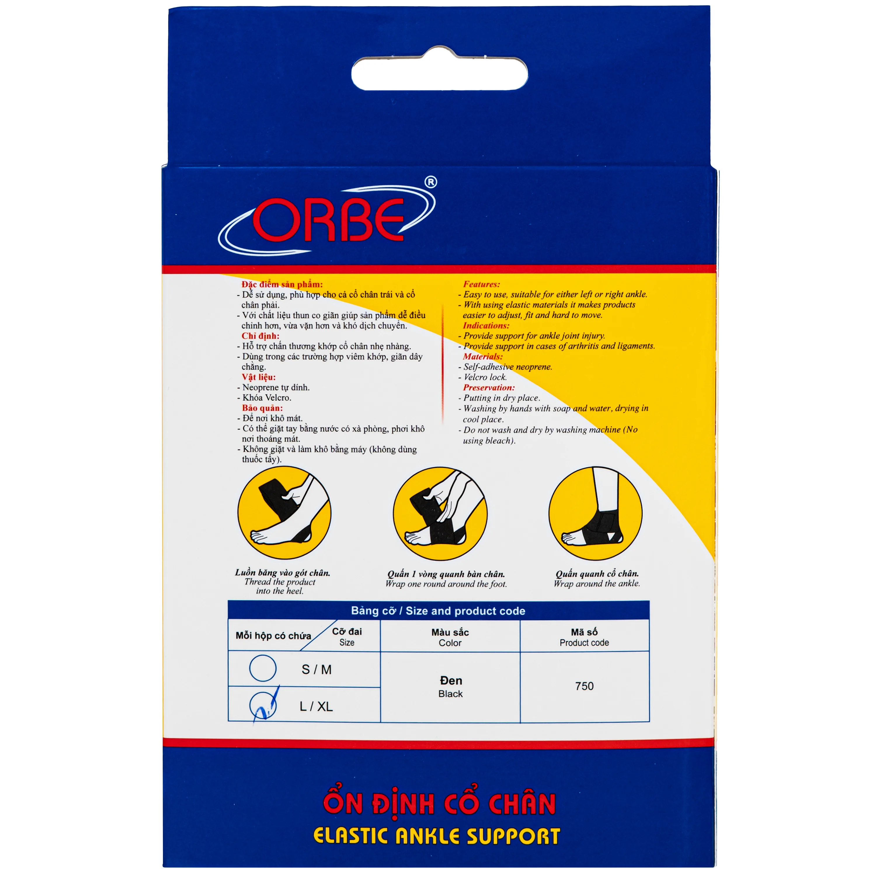 Hình ảnh Băng ổn định cổ chân Elastic Ankle Support Orbe size L/XL