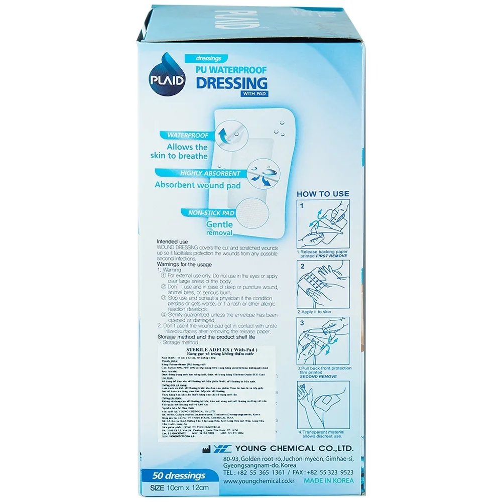 Hình ảnh Băng gạc vô trùng không thấm nước Sterile Adflex (With-Pad) (10cm x 12cm) Young Chemical hỗ trợ bảo vệ vết thương (50 miếng)