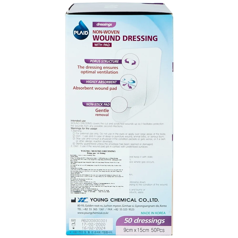 Hình ảnh Băng gạc vô trùng Non-Woven Wound Dressing 9cm x 15cm Young Chemical hỗ trợ bảo vệ vết thương (50 miếng) 