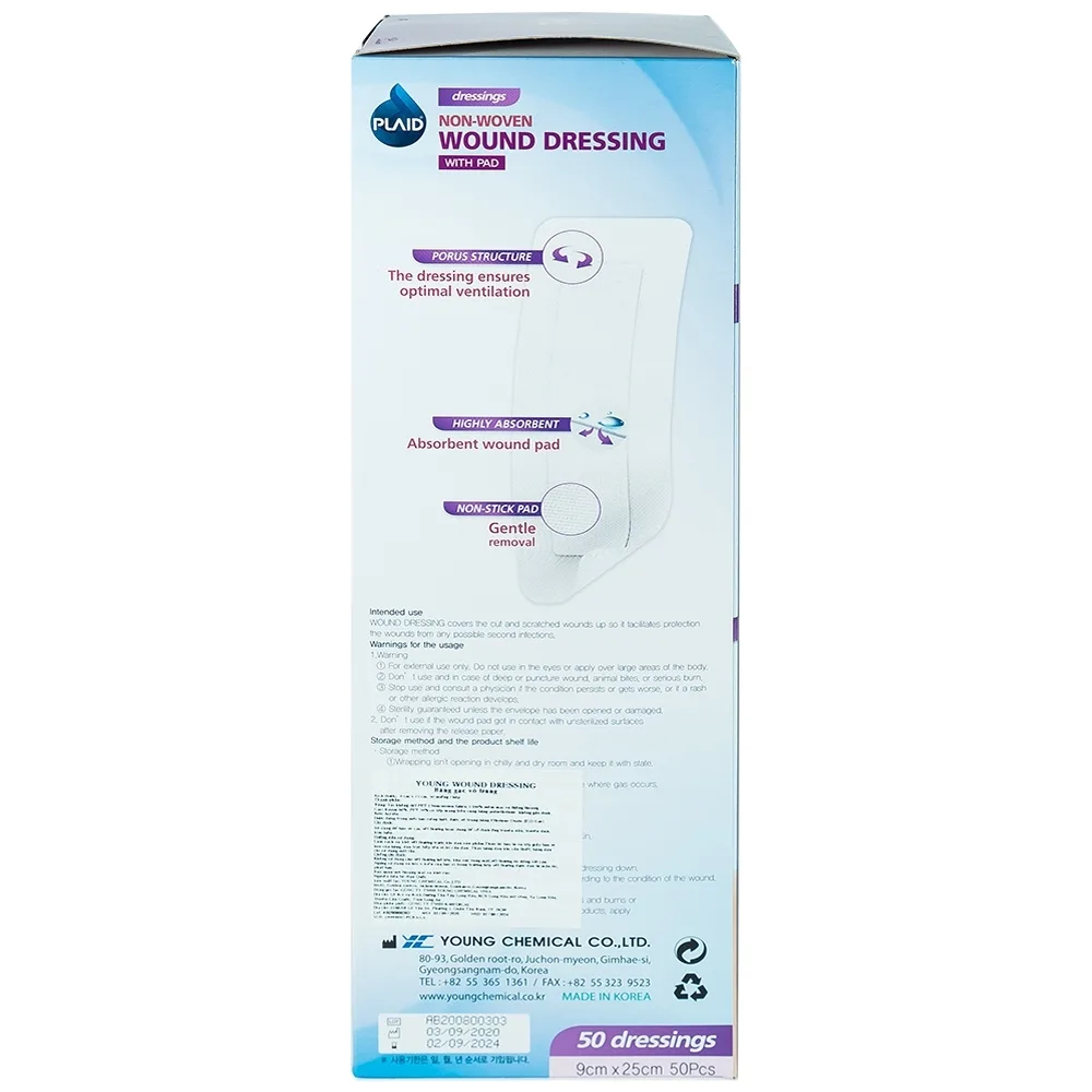 Hình ảnh Băng gạc vô trùng Non-Woven Wound Dressing 9cm x 25cm Young Chemical hỗ trợ bảo vệ vết thương (50 miếng)