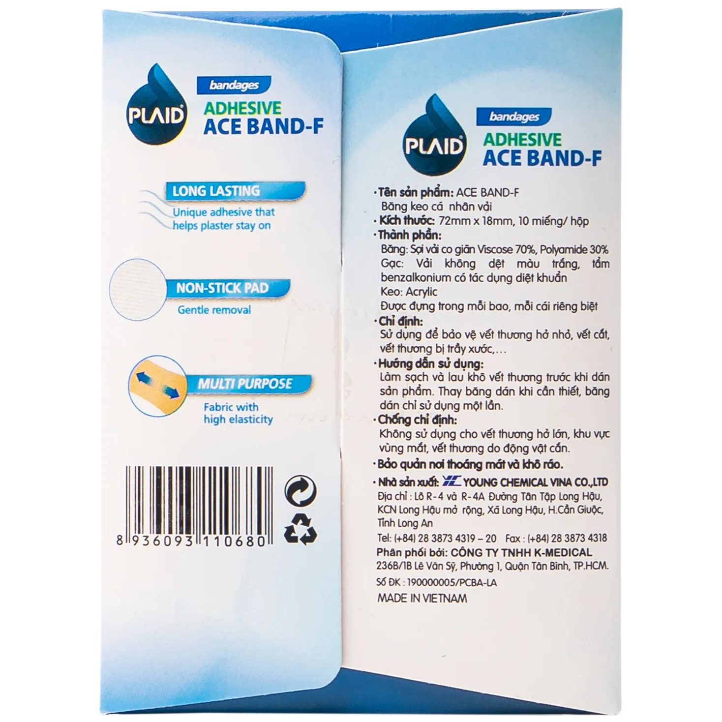 Hình ảnh Băng keo cá nhân vải Ace Band-F 72mm x 18mm Young Chemical bảo vệ vết thương (10 miếng)