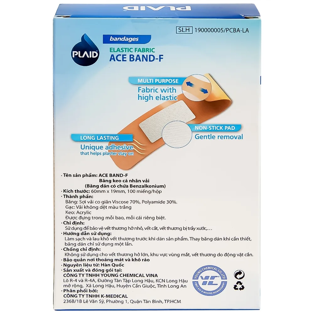 Hình ảnh Băng keo cá nhân vải Elastic Fabric Ace Band-F 60mm x 19mm Young Chemical bảo vệ vết thương (100 miếng)