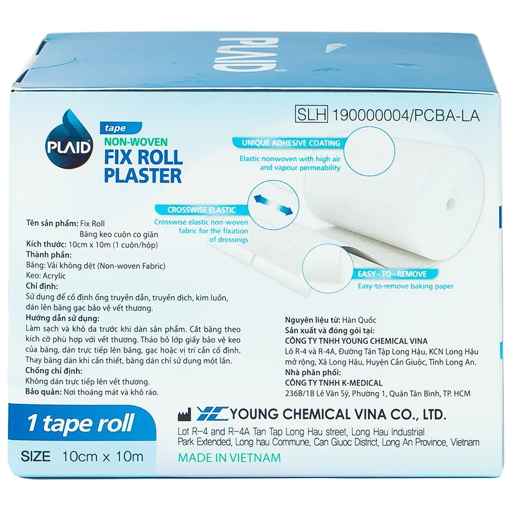 Hình ảnh Băng keo cuộn co giãn Non-Woven Fix Roll Plaster 10cm x 10m Young Chemical cố định ống truyền dẫn, truyền dịch (1 cuộn)