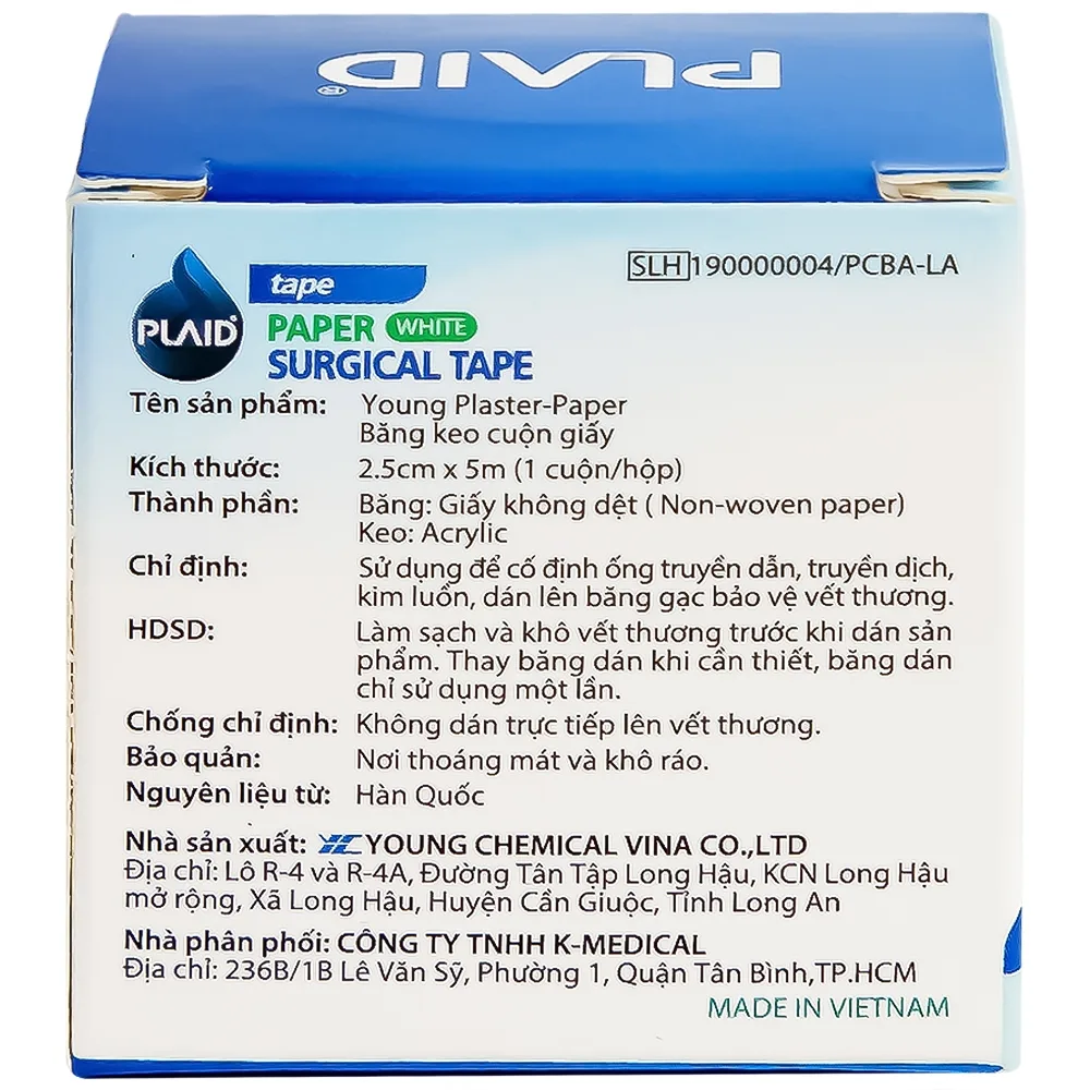 Hình ảnh Băng keo cuộn giấy Young Plaster-Paper 2.5cm x 5m Young Chemical cố định ống truyền dẫn, dán lên gạc cố định vết thương (1 cuộn)
