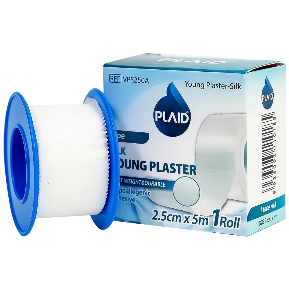 Hình ảnh Băng keo cuộn lụa Young Plaster-Silk 2.5cm x 5m Young Chemical cố định ống truyền dẫn, dán lên gạc cố định vết thương (1 cuộn)