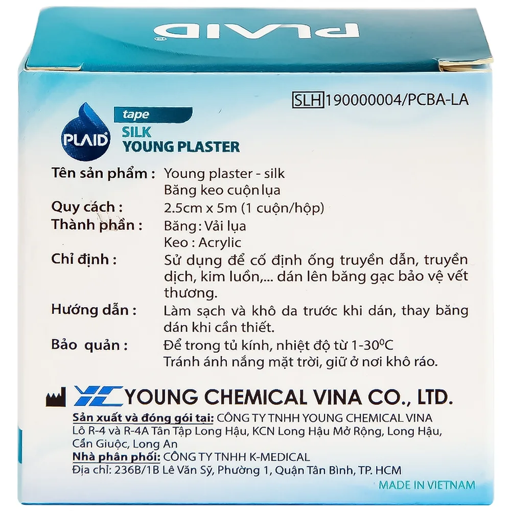 Hình ảnh Băng keo cuộn lụa Young Plaster-Silk 2.5cm x 5m Young Chemical cố định ống truyền dẫn, dán lên gạc cố định vết thương (1 cuộn)