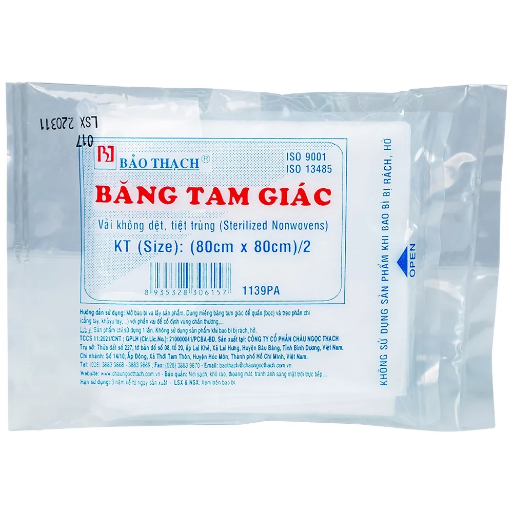 Hình ảnh Băng tam giác (80cm x 80cm)/2 Bảo Thạch cố định vùng chấn thương (1 cái)