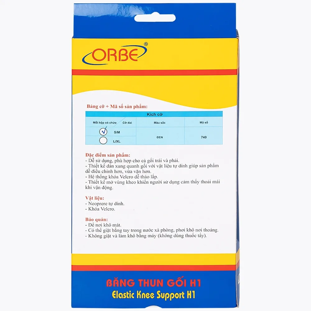 Hình ảnh Băng thun gối H1 màu đen size S/M Orbe hỗ trợ vận động khi chơi thể thao
