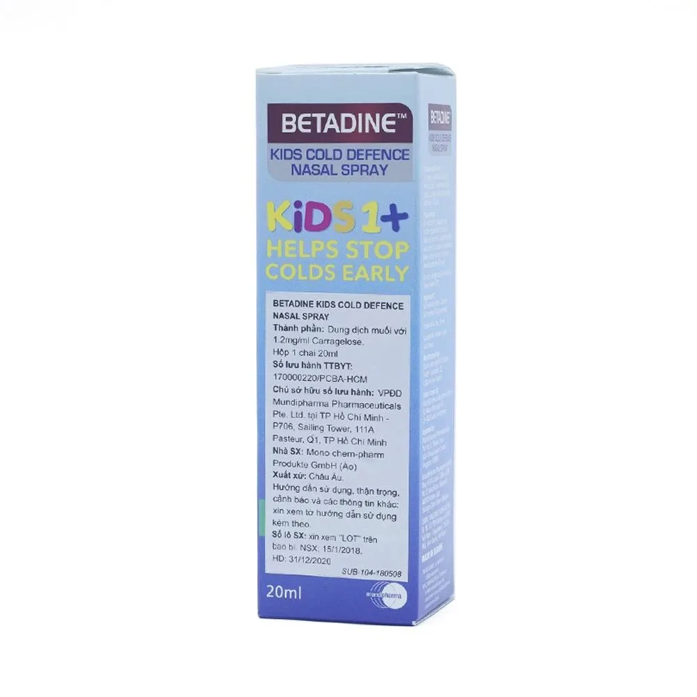 Hình ảnh Xịt mũi Betadine Cold Defense Nasal Spray Kids 1+ 20ml dùng cho cảm cúm trẻ em