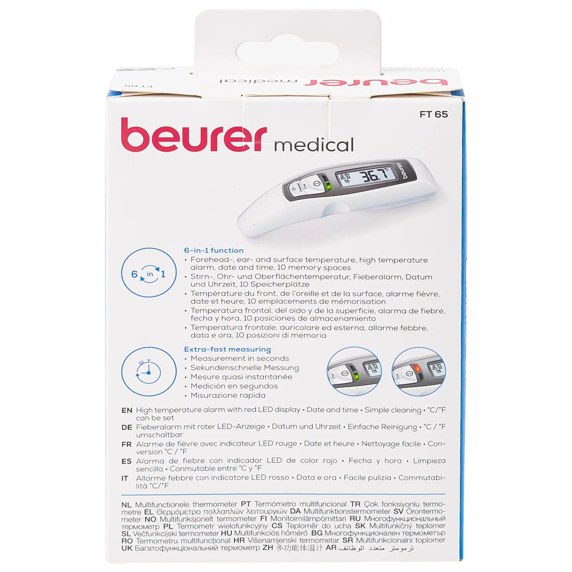 Hình ảnh Nhiệt kế điện tử Beurer Medical FT65 hỗ trợ đo ở các vị trí tai, trán, cơ thể (1 chiếc)