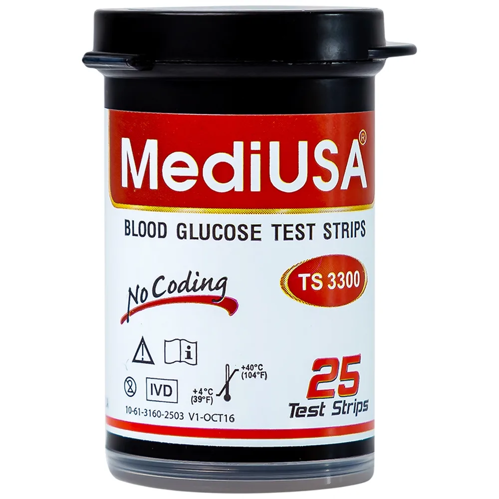 Hình ảnh Que thử đường huyết MediUSA TS3300 dùng cho máy đo đương huyết GM3300 kiểm tra nồng độ đường trong máu (25 cái)