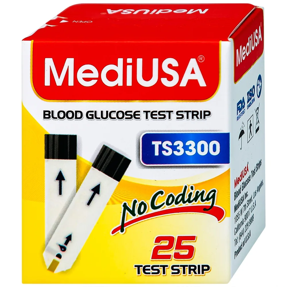 Hình ảnh Que thử đường huyết MediUSA TS3300 dùng cho máy đo đương huyết GM3300 kiểm tra nồng độ đường trong máu (25 cái)