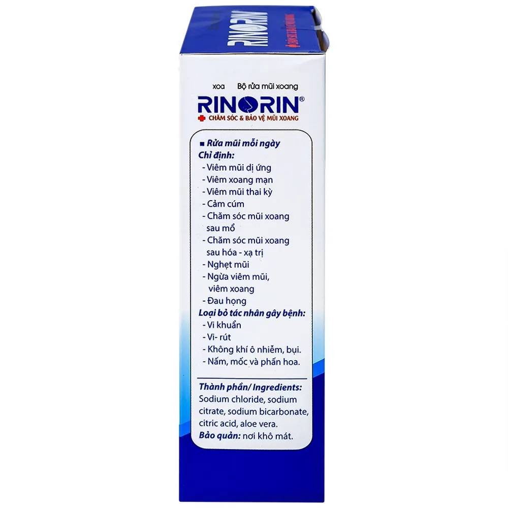 Hình ảnh Bộ rửa mũi xoang Rinorin giảm viêm mũi dị ứng, viêm xoang mạn, cảm cúm (1 bình + 30 gói)