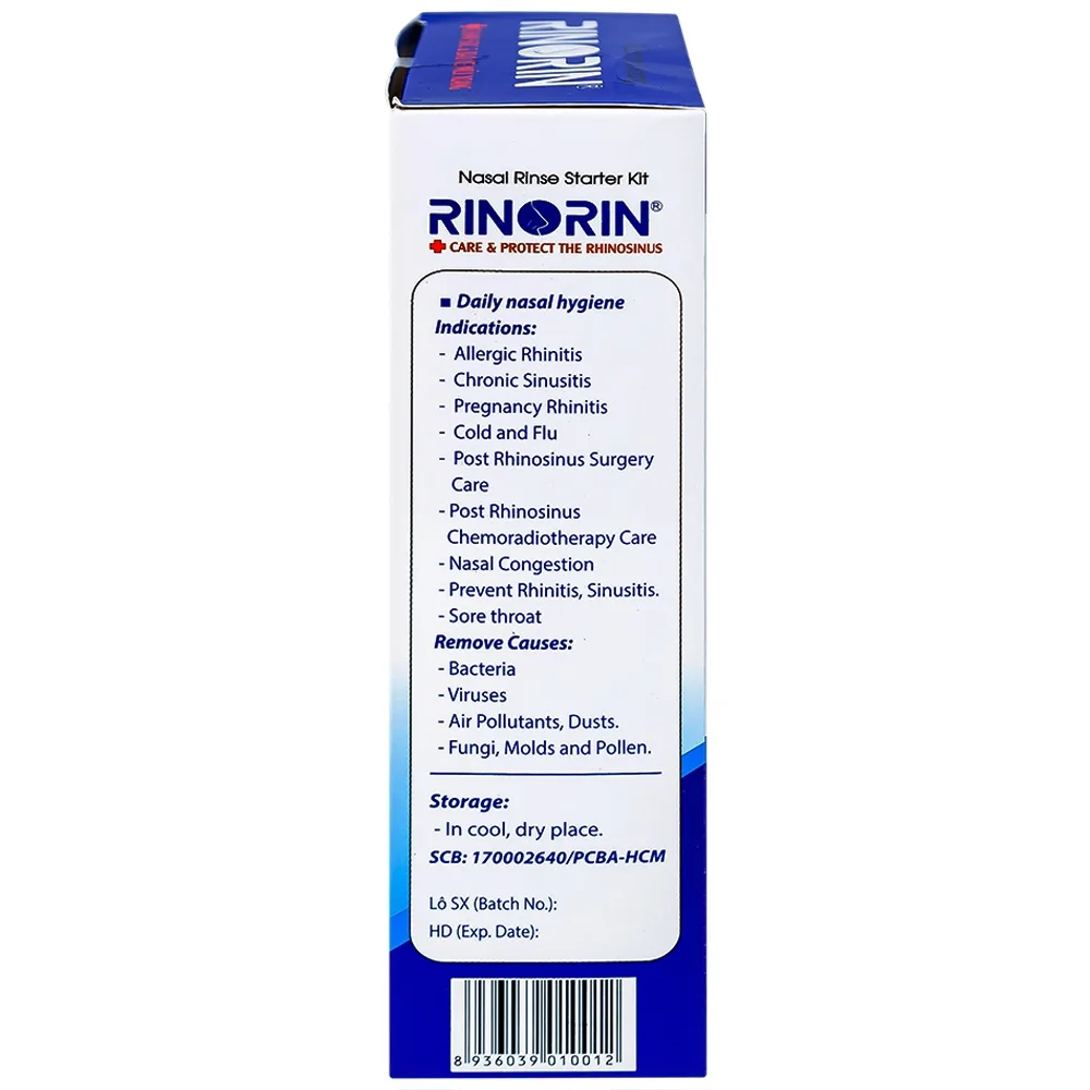 Hình ảnh Bộ rửa mũi xoang Rinorin giảm viêm mũi dị ứng, viêm xoang mạn, cảm cúm (1 bình + 30 gói)