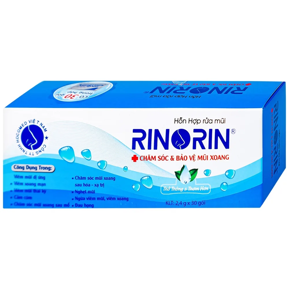 Hình ảnh Bộ rửa mũi xoang Rinorin giảm viêm mũi dị ứng, viêm xoang mạn, cảm cúm (1 bình + 30 gói)