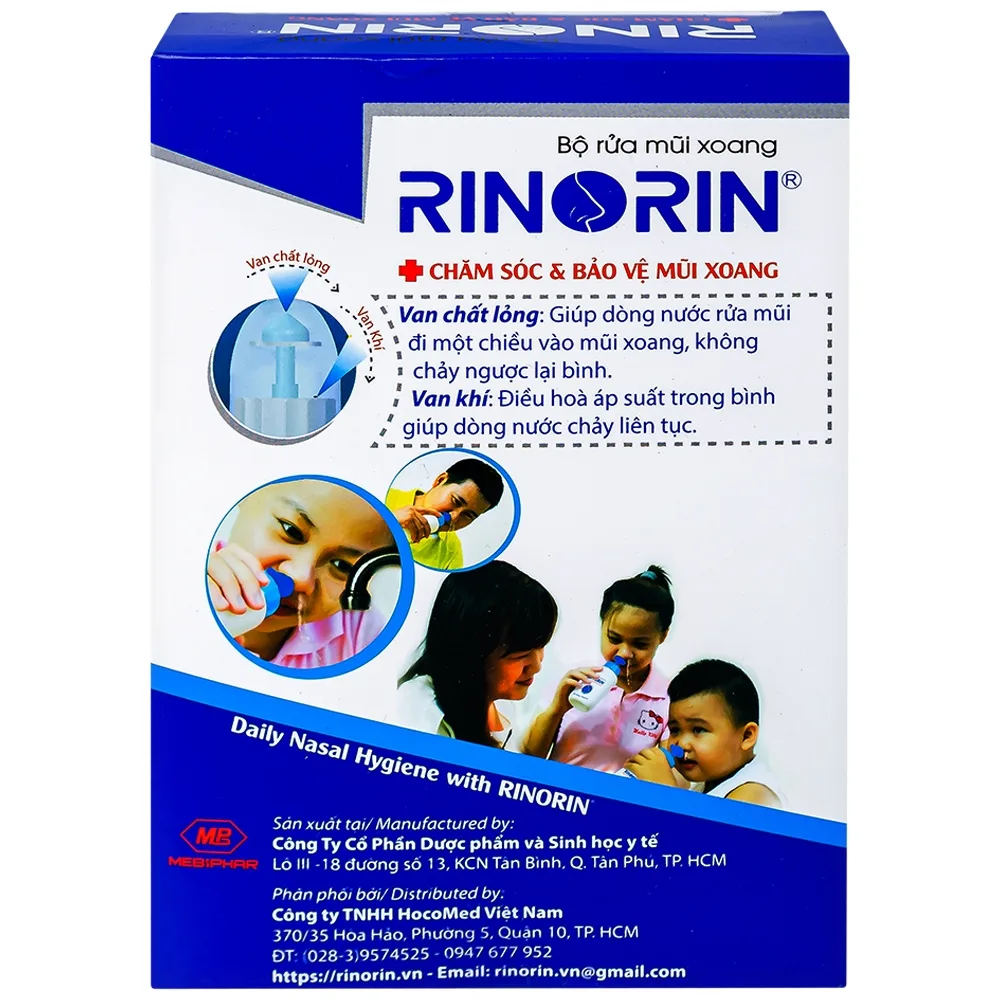 Hình ảnh Bộ rửa mũi xoang Rinorin giảm viêm mũi dị ứng, viêm xoang mạn, cảm cúm (1 bình + 30 gói)