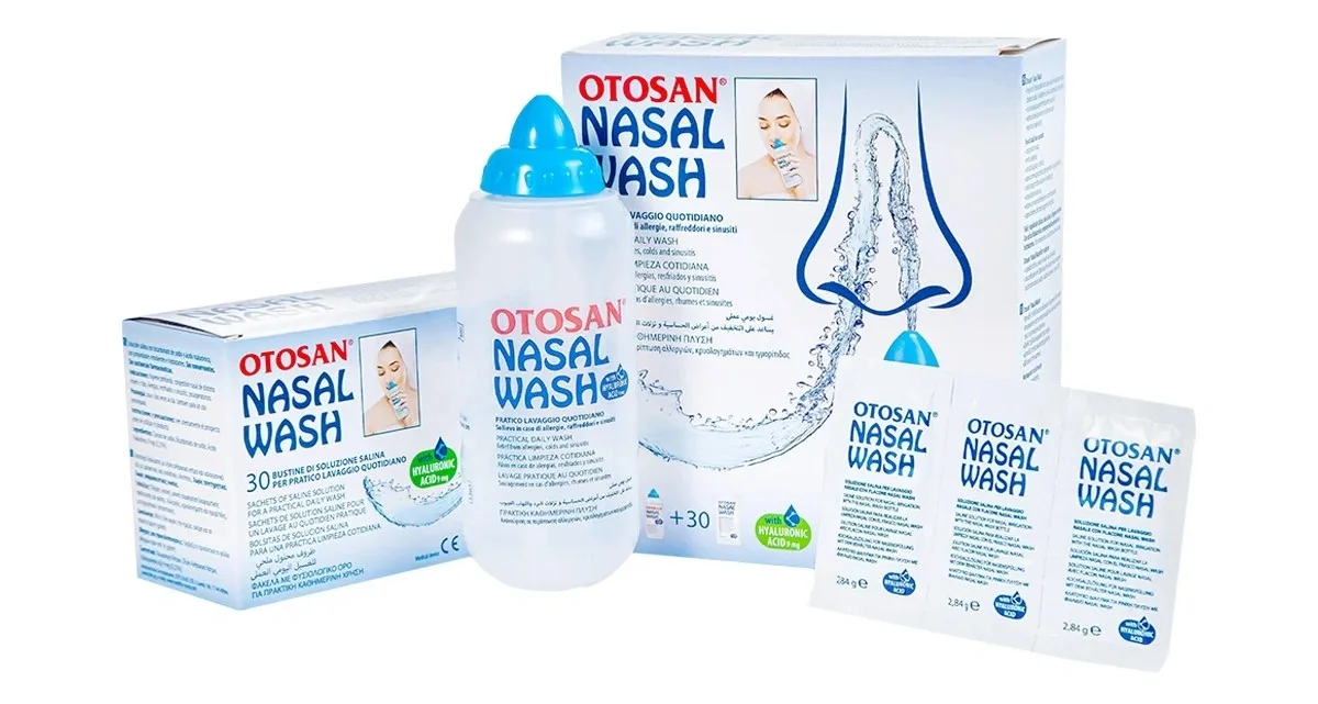Hình ảnh Bộ rửa xoang mũi Otosan Nasal Wash làm sạch sâu, hồi phục chứng viêm mũi dị ứng (1 kít + 30 gói)