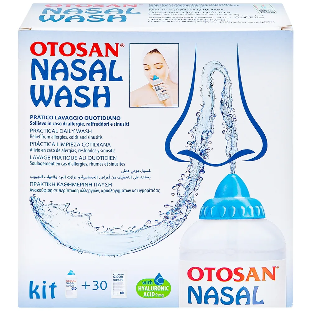Hình ảnh Bộ rửa xoang mũi Otosan Nasal Wash làm sạch sâu, hồi phục chứng viêm mũi dị ứng (1 kít + 30 gói)