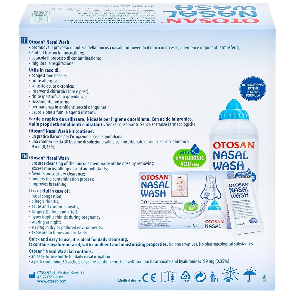 Hình ảnh Bộ rửa xoang mũi Otosan Nasal Wash làm sạch sâu, hồi phục chứng viêm mũi dị ứng (1 kít + 30 gói)