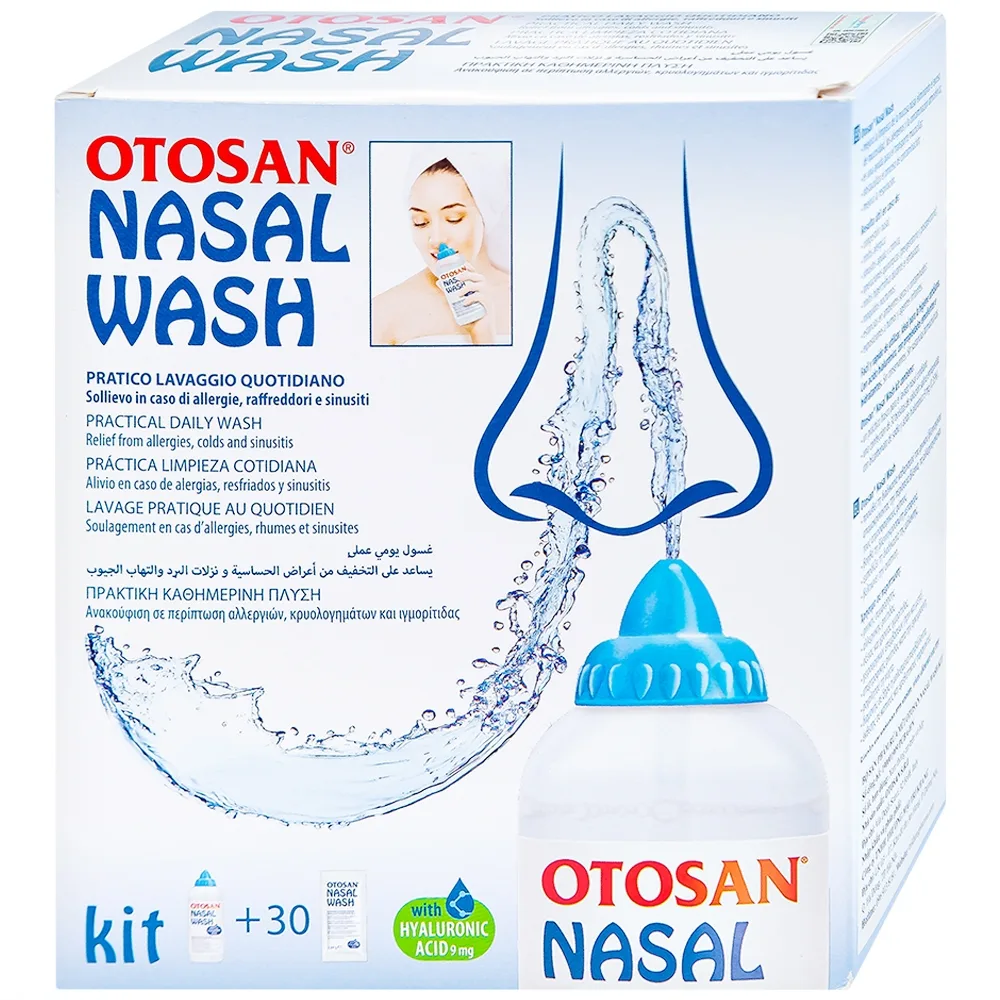 Hình ảnh Bộ rửa xoang mũi Otosan Nasal Wash làm sạch sâu, hồi phục chứng viêm mũi dị ứng (1 kít + 30 gói)