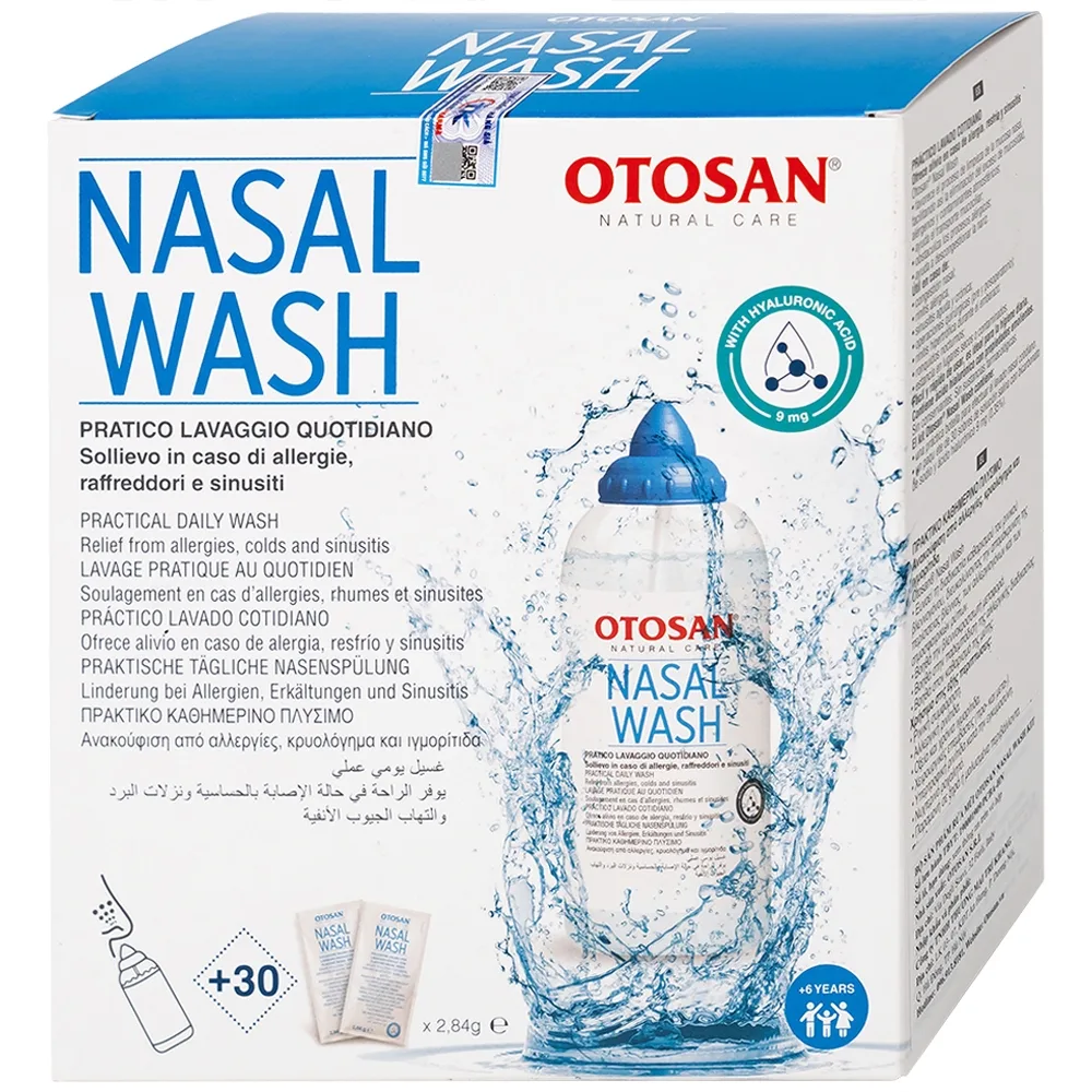 Hình ảnh Bộ rửa xoang mũi Otosan Nasal Wash làm sạch sâu, hồi phục chứng viêm mũi dị ứng (1 kít + 30 gói)