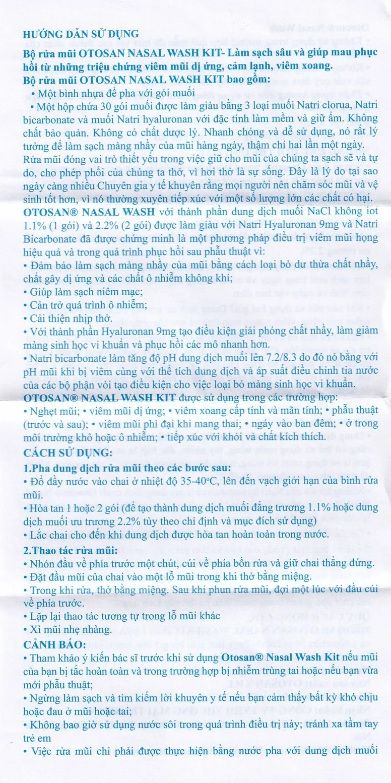 Hình ảnh Bộ rửa xoang mũi Otosan Nasal Wash làm sạch sâu, hồi phục chứng viêm mũi dị ứng (1 kít + 30 gói)