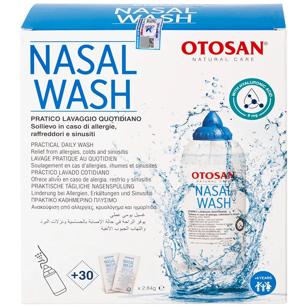 Hình ảnh Bộ rửa xoang mũi Otosan Nasal Wash làm sạch sâu, hồi phục chứng viêm mũi dị ứng (1 kít + 30 gói)