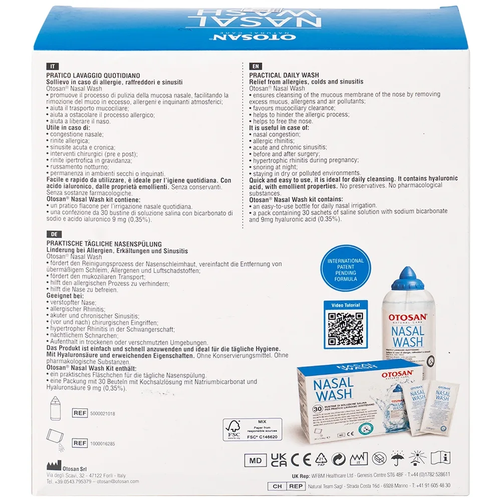 Hình ảnh Bộ rửa xoang mũi Otosan Nasal Wash làm sạch sâu, hồi phục chứng viêm mũi dị ứng (1 kít + 30 gói)