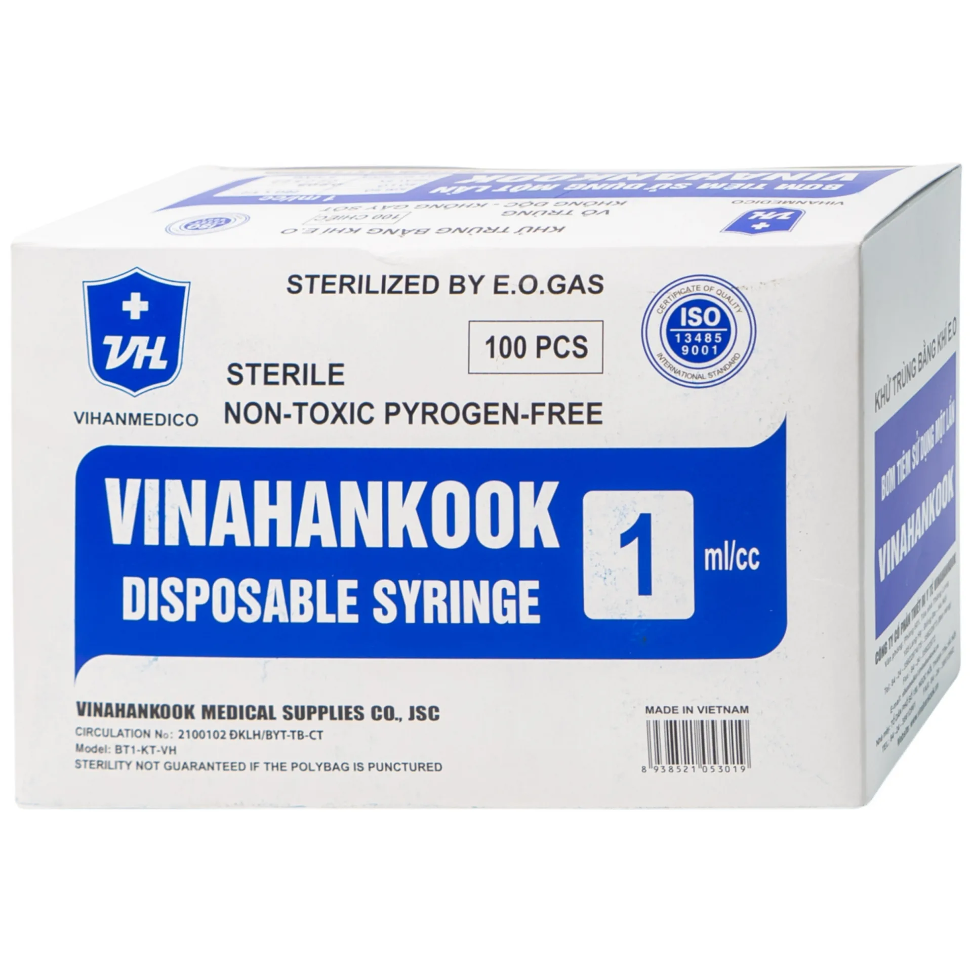 Hình ảnh Bơm tiêm sử dụng một lần Vinahankook 1ml/cc được khử trùng bằng khí E.O (100 chiếc)