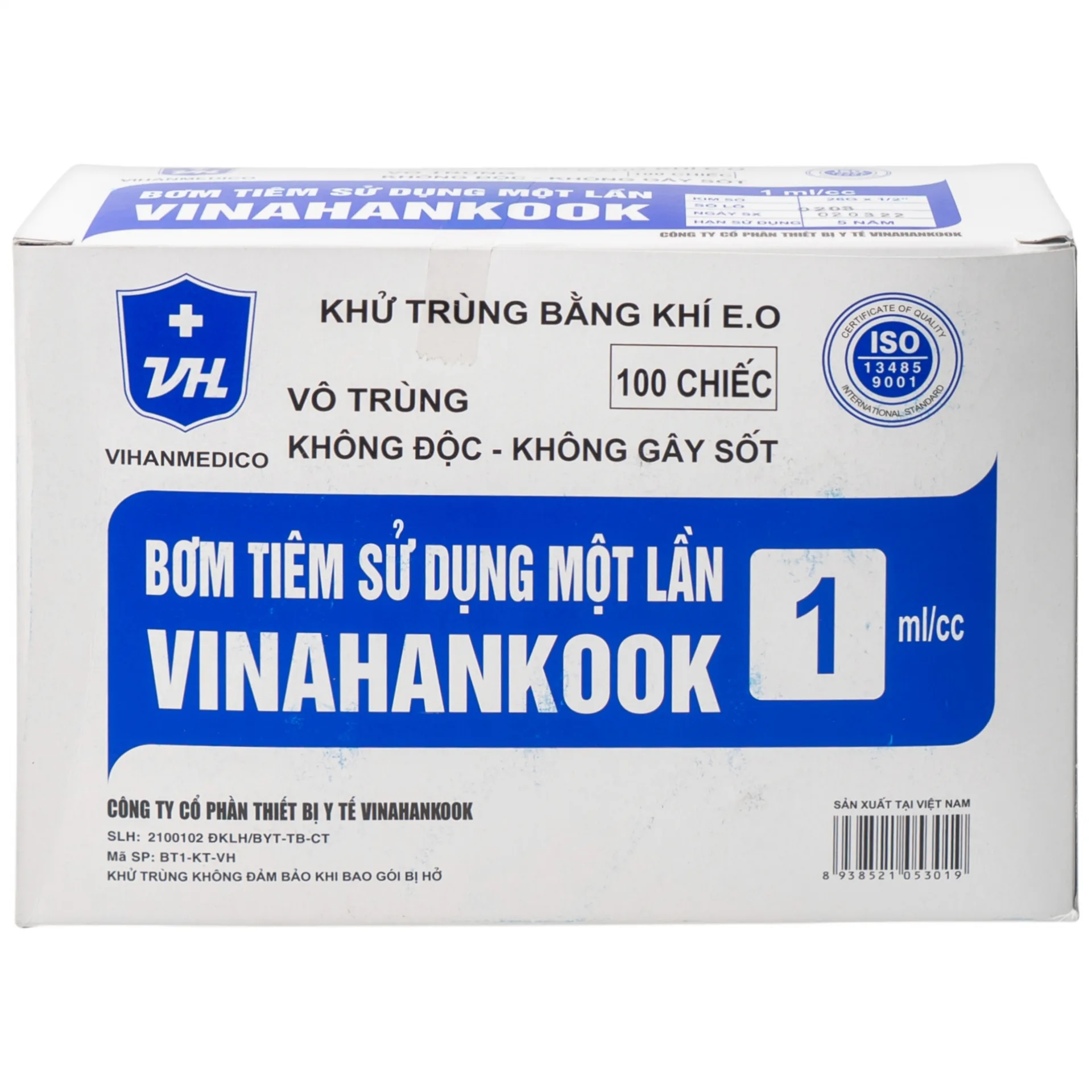 Hình ảnh Bơm tiêm sử dụng một lần Vinahankook 1ml/cc được khử trùng bằng khí E.O (100 chiếc)