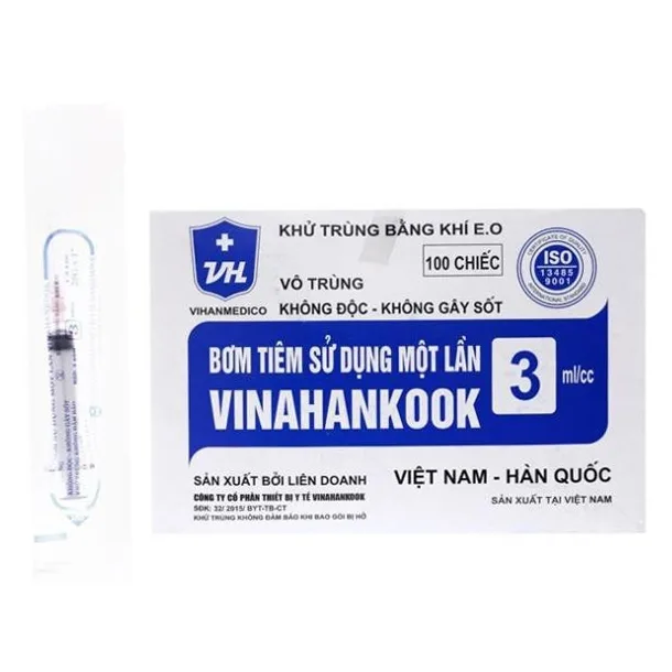 Hình ảnh Bơm tiêm sử dụng một lần Vinahankook 3ml/cc được khử trùng bằng khí E.O (25g - 100 cái)
