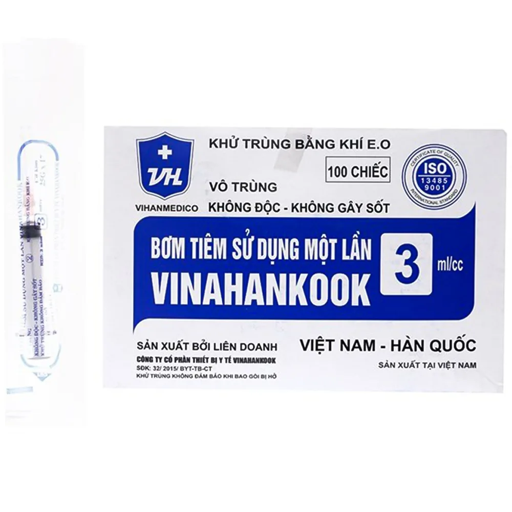 Hình ảnh Bơm tiêm sử dụng một lần Vinahankook 3ml/cc được khử trùng bằng khí E.O (23g - 100 cái)