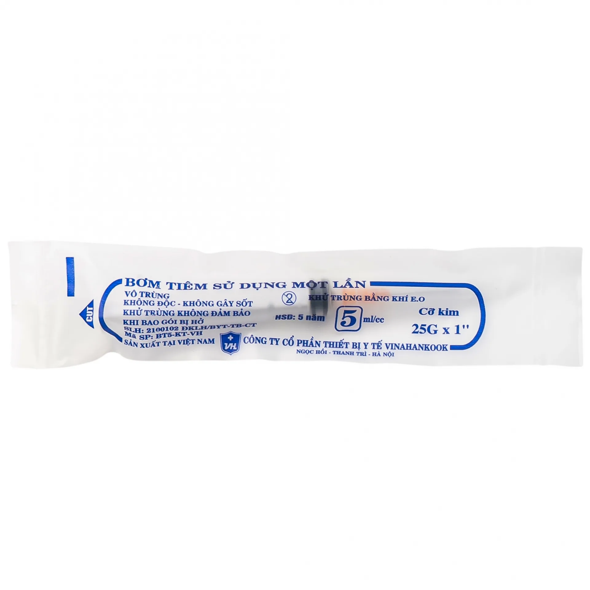 Hình ảnh Bơm tiêm sử dụng một lần Vinahankook 5ml/cc được khử trùng bằng khí E.O (100 cái)
