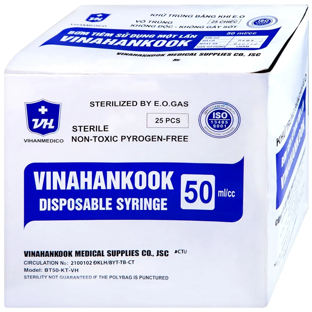 Hình ảnh Bơm tiêm sử dụng một lần Vinahankook 50ml/cc được khử trùng bằng khí E.O (25 cái)