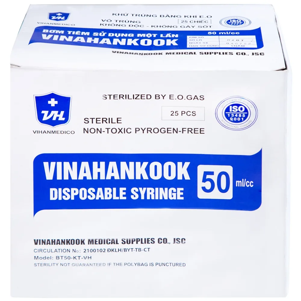 Hình ảnh Bơm tiêm sử dụng một lần Vinahankook 50ml/cc được khử trùng bằng khí E.O (25 cái)