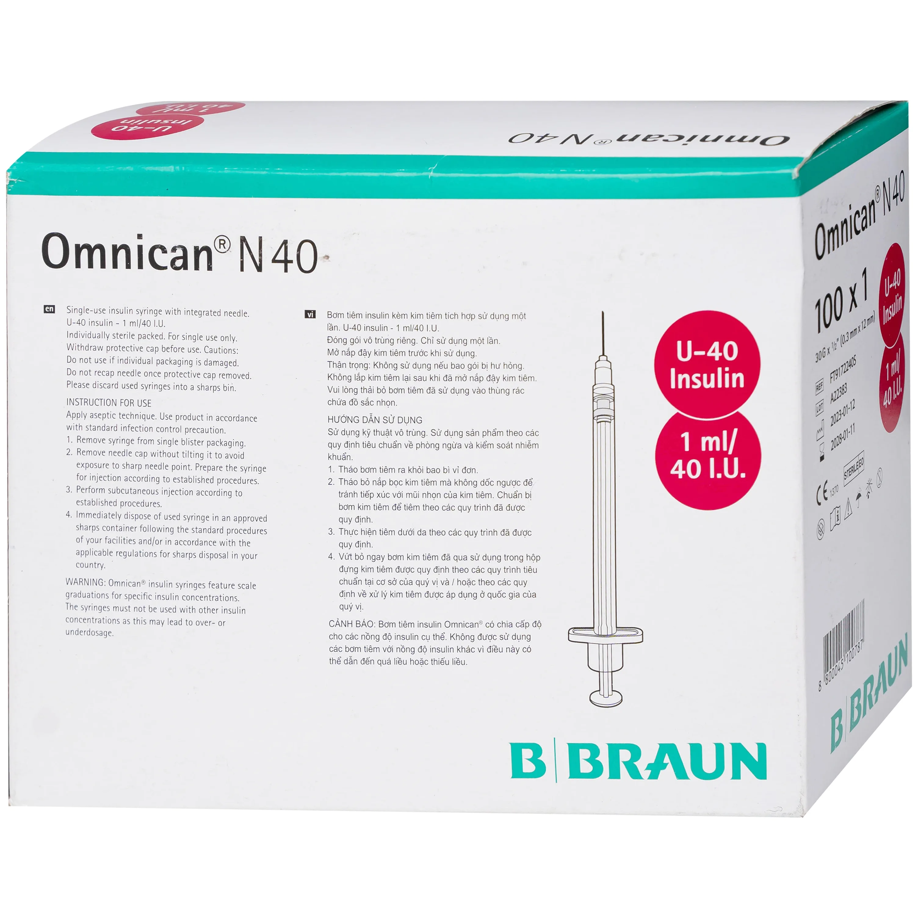 Hình ảnh Bơm tiêm Insulin Omnican N40 B.Braun dùng tiêm insulin dưới da (100 cái)
