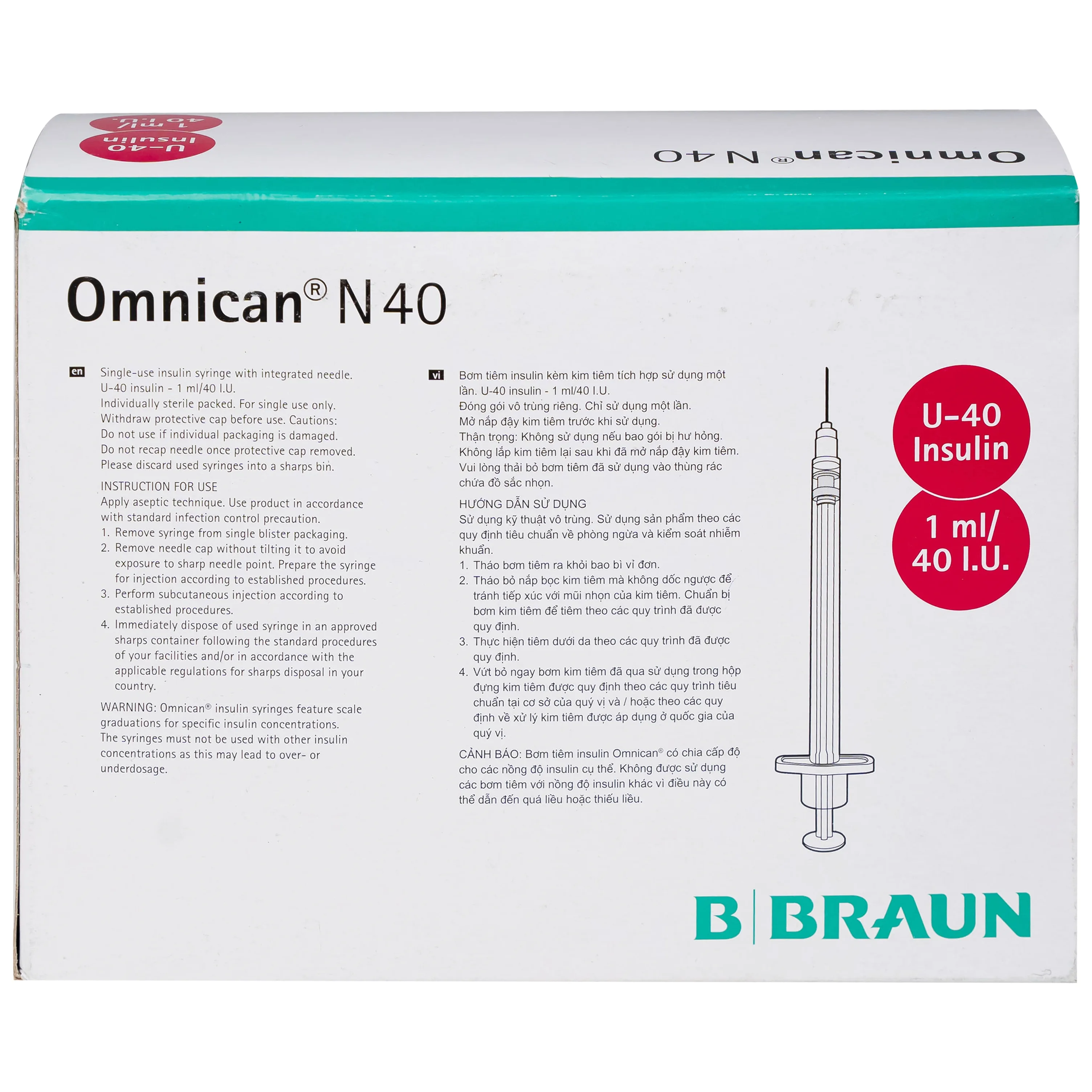 Hình ảnh Bơm tiêm Insulin Omnican N40 B.Braun dùng tiêm insulin dưới da (100 cái)