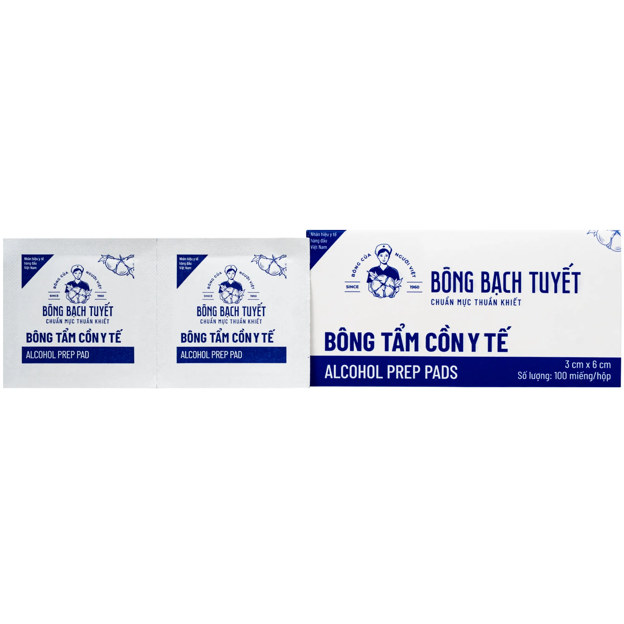 Hình ảnh Bông tẩm cồn Bông Bạch Tuyết 3x6cm - Làm sạch và khử trùng da trước khi tiêm (100 miếng)
