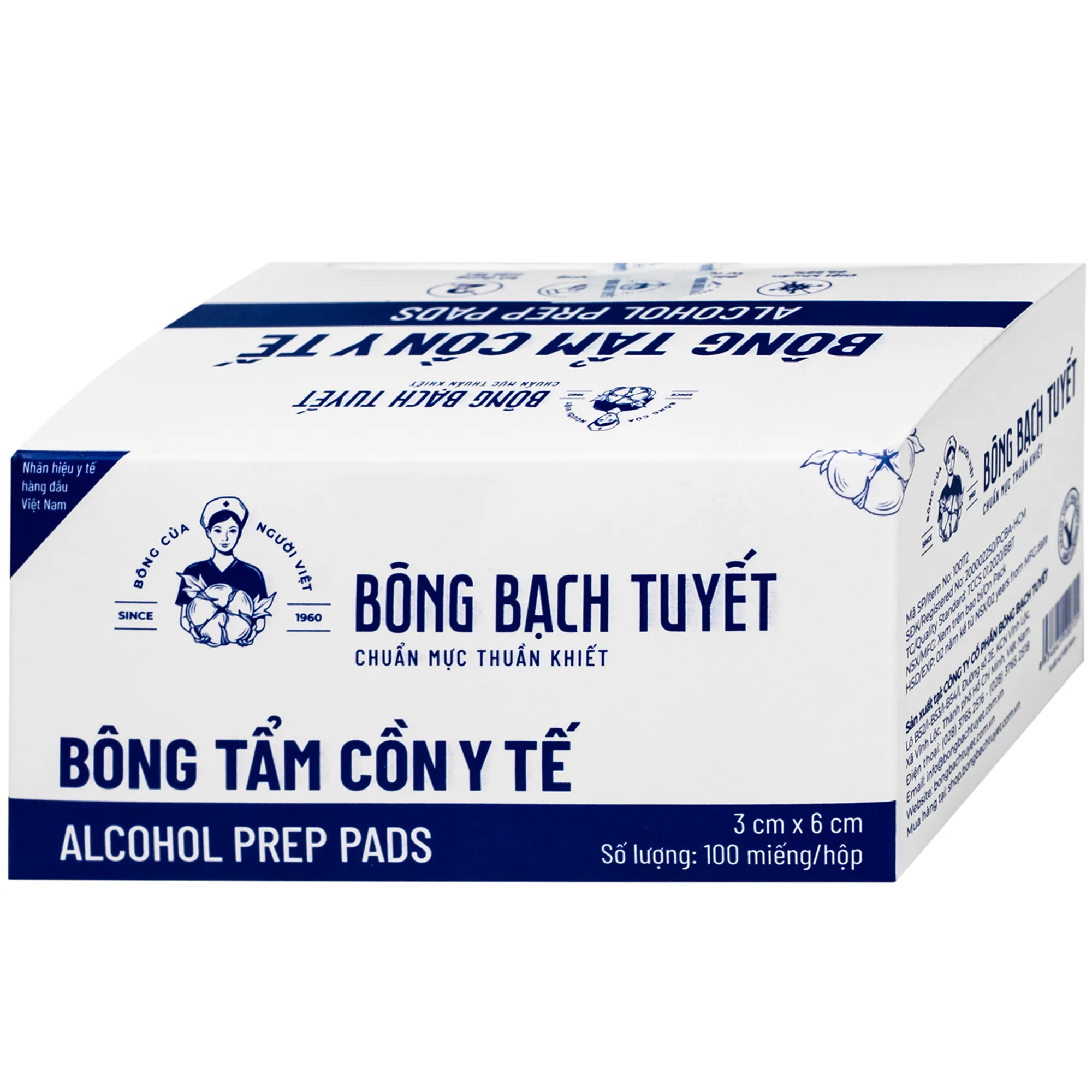 Hình ảnh Bông tẩm cồn Bông Bạch Tuyết 3x6cm - Làm sạch và khử trùng da trước khi tiêm (100 miếng)