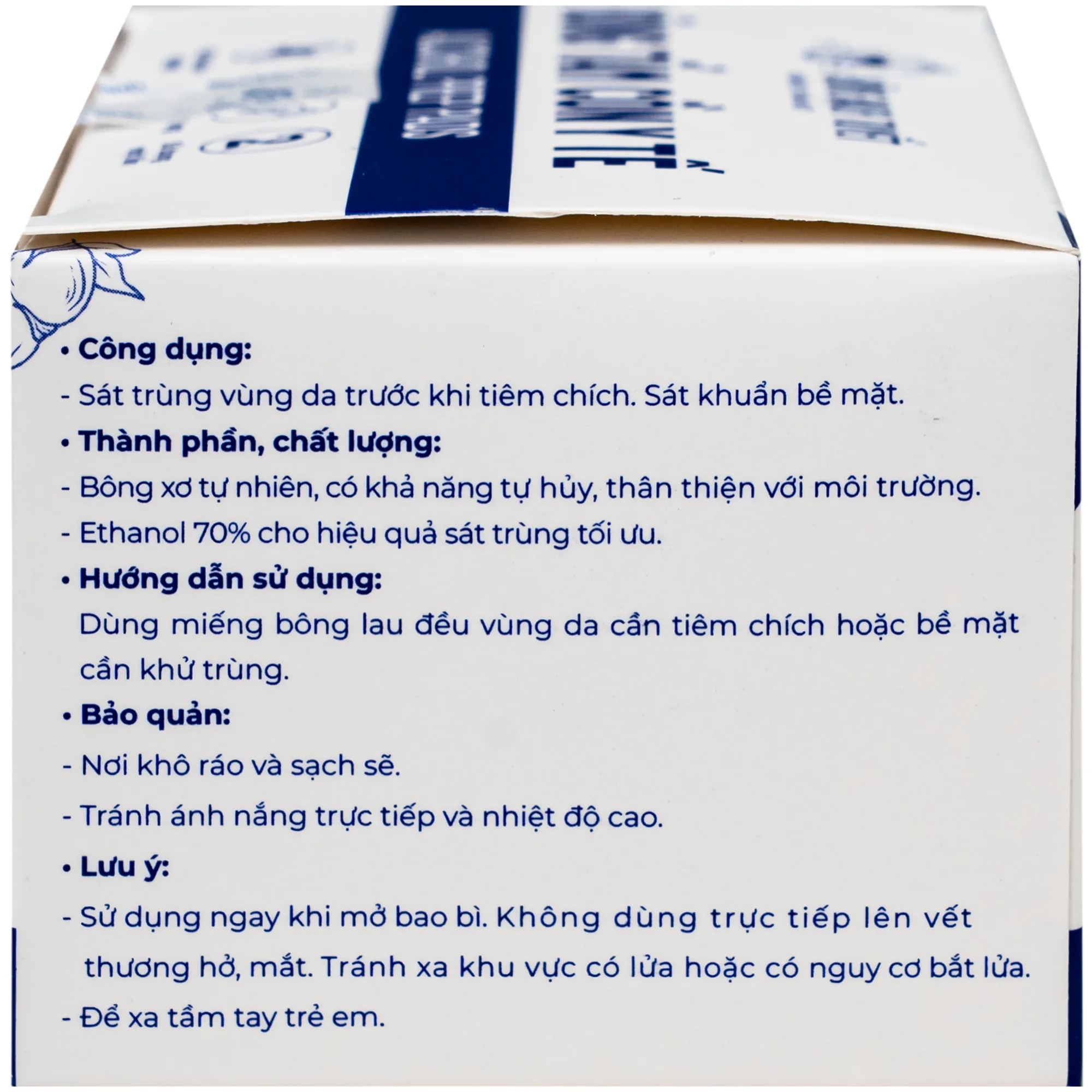 Hình ảnh Bông tẩm cồn Bông Bạch Tuyết 3x6cm - Làm sạch và khử trùng da trước khi tiêm (100 miếng)