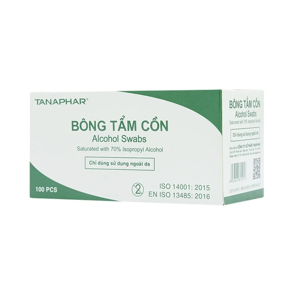 Hình ảnh Bông tẩm cồn Alcohol Swabs Tanaphar làm sạch và khử trùng da trước khi tiêm (100 miếng)