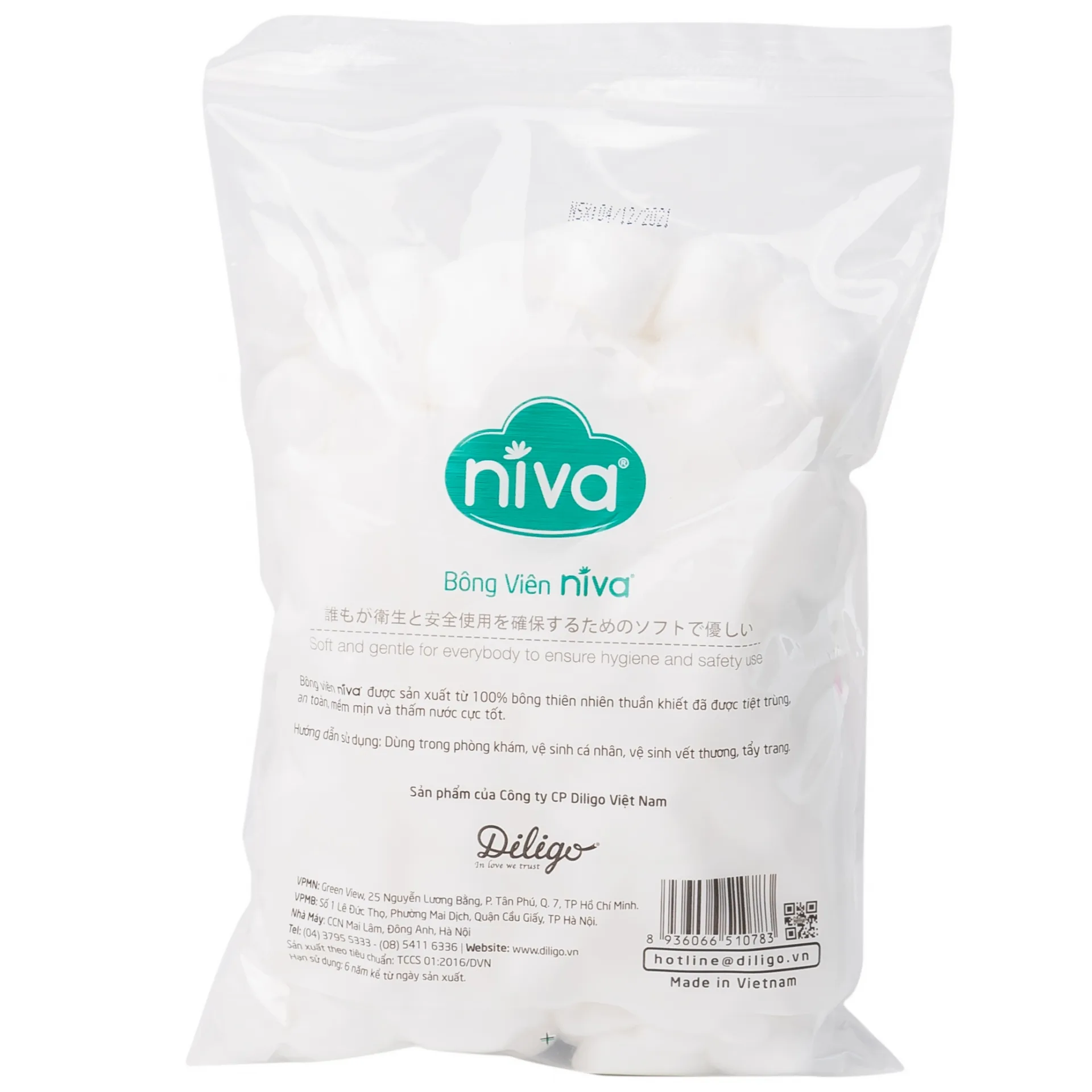 Hình ảnh Bông viên Niva YB2 dùng trong phòng khám, vệ sinh cá nhân, vệ sinh vết thương, tẩy trang (100 viên)