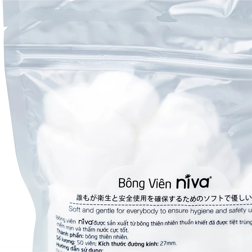 Hình ảnh Bông viên Niva Cotton Balls YB1 (50 viên) làm sạch vết thương, thấm máu và dịch tiết